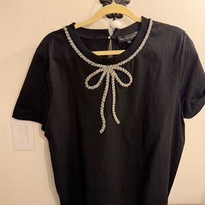 Anthropologie Embellished Bow Design Short Sleeve Tee